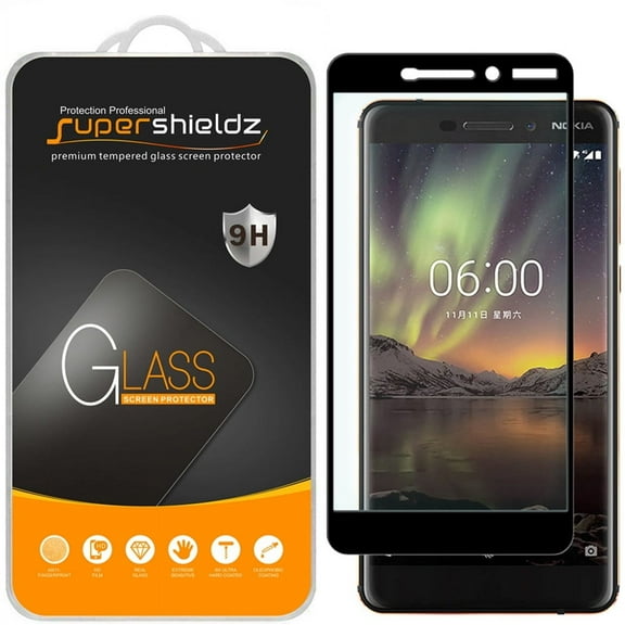 (1-Pack) Supershieldz Designed for Nokia 6.1 (Nokia 6 2018) [Full Screen Coverage] Tempered Glass Screen Protector, Anti-Scratch, Anti-Fingerprint, Bubble Free (Black Frame)