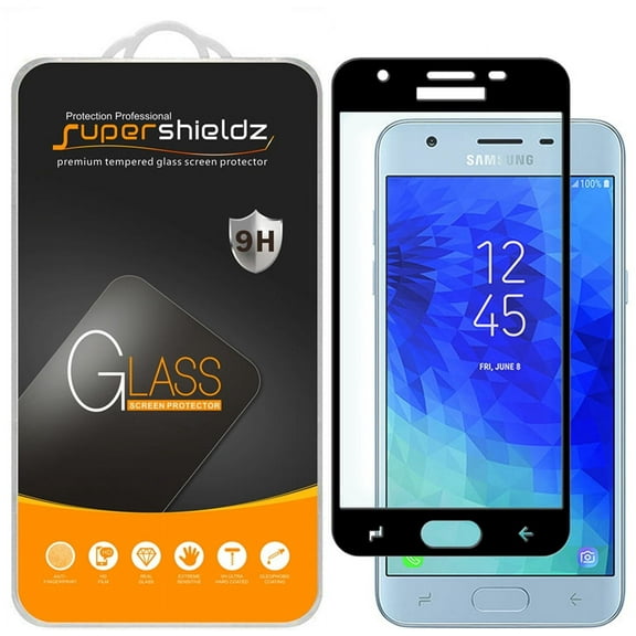 Supershieldz Designed for Samsung Galaxy J3 (2018)/ Express Prime 3 / J3 Orbit / J3 Aura / J3 Top Tempered Glass Screen Protector, Anti Scratch, Bubble Free (Black)
