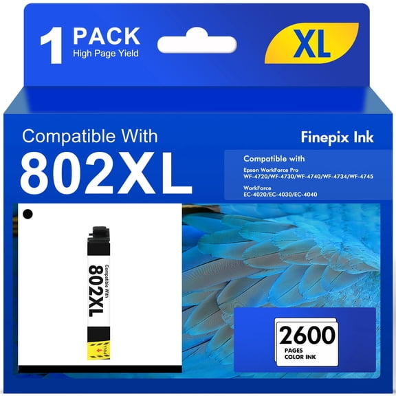 (1-Pack T802XL, Black) 802 802xl Ink Cartridge Compatible for Epson ink 802 XL 802XL Workforce Pro WF-4730 WF-4720 WF-4734 Printer