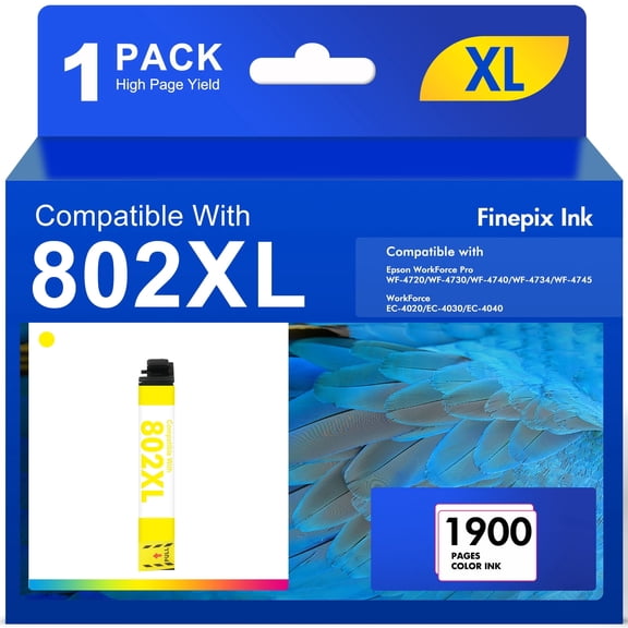(1-Pack T802XL, Yellow) 802 802xl Ink Cartridge Compatible for Epson ink 802 XL 802XL Workforce Pro WF-4730 WF-4720 WF-4734 Printer