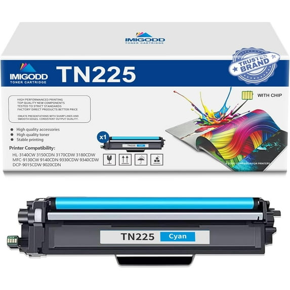 1-Pack TN225 Cyan Toner Cartridge (with Chip) Replacement for Brother High Capacity 3,000 Pages with HL-3140CW 3150CDN 3170CDW 3180CDW MFC-9130CW 9140CDN 9330CDW 9340CDW DCP-9015CDW 9020CDN Printer