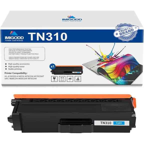 1-Pack TN310 Cyan Toner Cartridge Replacement for Brother High Capacity 2,000 Pages with HL-4150CDN 4140CW 4570CDW 4570CDWT MFC-9640CDN 9650CDW 9970CDW Printer