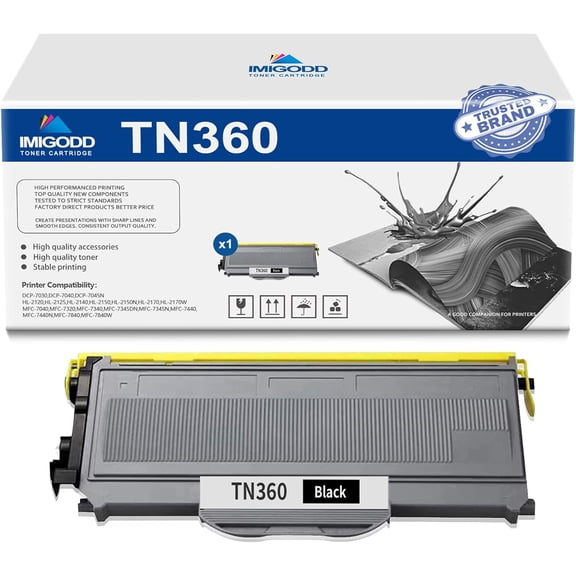 1-Pack TN360 Black Toner Cartridge Replacement for Brother High Capacity 3,000 Pages with DCP-7030 7040 7045N HL-2120 2125 2140 2150 2170 MFC-7040 7340 7345DN 7440 7840 Printer