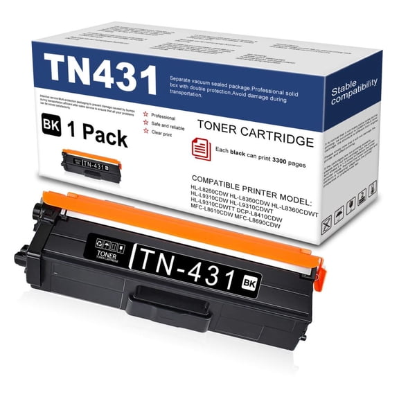 1-Pack TN431 Black Toner Cartridge Replacement for Brother MFC-L8610CDW DCP-L8410CDW MFC-L8610CDW Printer