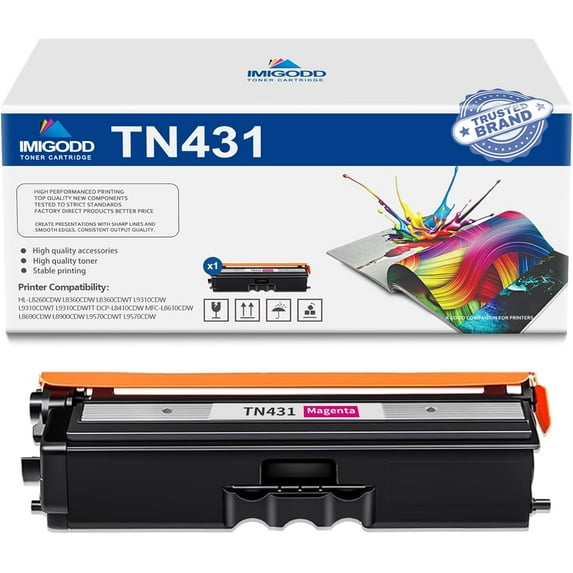1-Pack TN431 Magenta Toner Cartridge Replacement for Brother 2,000 Pages with HL-L8260CDW L8360CDW L8360CDWT L9310CDW L9310CDWT L9310CDWTT DCP-L8410CDW MFC-L8610CDW L8690CDW L8900CDW L9570CDWT Printe