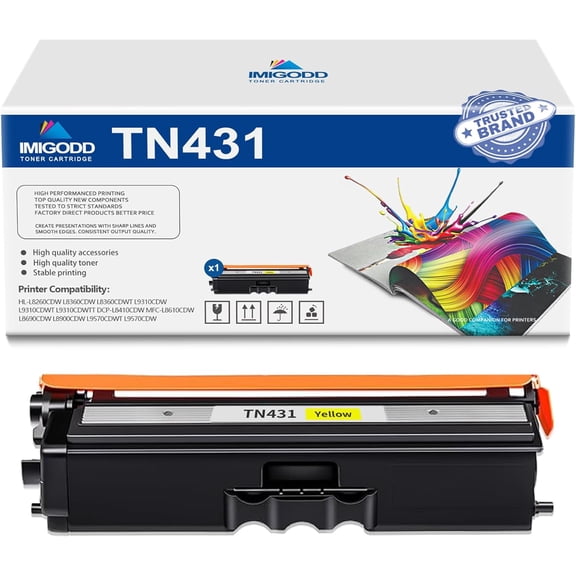 1-Pack TN431 Yellow Toner Cartridge Replacement for Brother 2,000 Pages with HL-L8260CDW L8360CDW L8360CDWT L9310CDW L9310CDWT L9310CDWTT DCP-L8410CDW MFC-L8610CDW L8690CDW L8900CDW L9570CDWT Printer