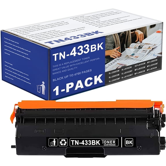 1 Pack TN433BK Toner Cartridge Replacement for Brother MFC-L8690CDW L8610CDW L9570CDW Printer