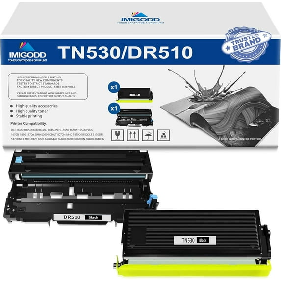 1-Pack TN530 Black Toner Cartridge & 1-Pack DR510 Black Drum Unit Replacement for Brother High Capacity with DCP-8020 8025D 8040 8045D 8045DN,HL-1650 1650N 1650NPLUS 1670N 1850 1870n 5040 5050 Printe