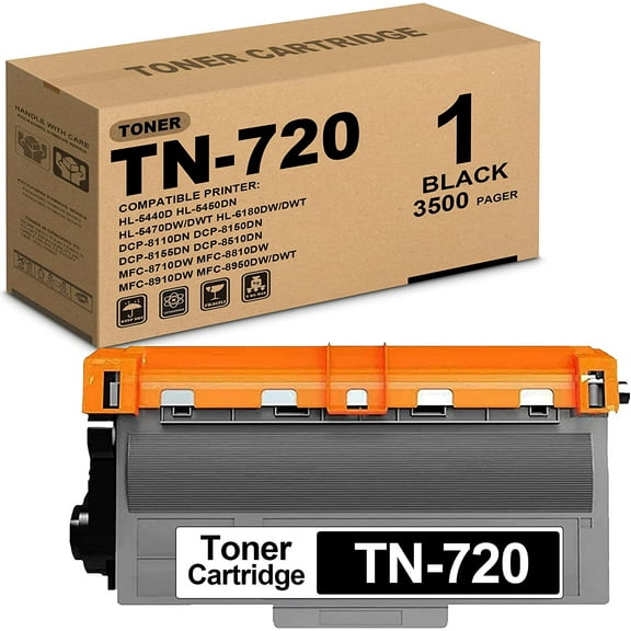 1 Pack TN720 TN-720 Black Toner Cartridge Compatible Replacement for Brother HL-5440D 5450DN 5470DW/DWT DCP-8110DN 8150DN 8155DN MFC-8710DW 8810DW 8910DW Printers