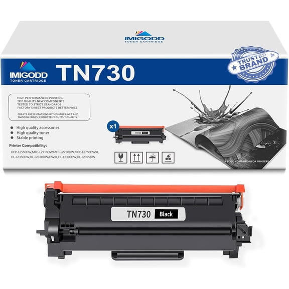 1-Pack TN730 Black Toner Cartridge Replacement for Brother High Capacity 2,000 Pages with DCP-L2550DW MFC-L2710DW L2750DW L2750DWXL HL-L2350DW L2370DW/DWXL L2390DW L2395DW Printer