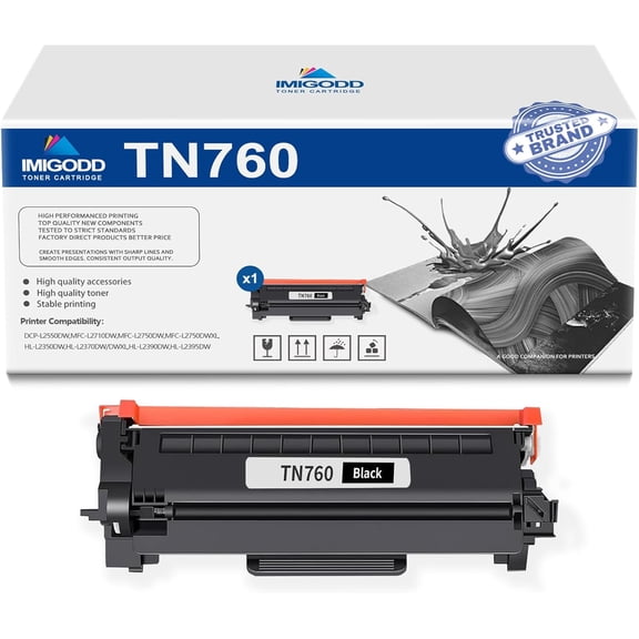 1-Pack TN760 Black Toner Cartridge Replacement for Brother High Capacity 4,000 Pages with DCP-L2550DW MFC-L2710DW L2750DW L2750DWXL HL-L2350DW L2370DW/DWXL L2390DW L2395DW Printer