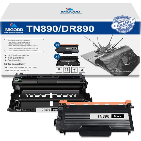 1-Pack TN890 Black Toner Cartridge & 1-Pack DR890 Black Drum Unit Replacement for Brother High Capacity with HL-L6250DW L6400DW L6400DWT MFC-L6750DW L6900DW Printer
