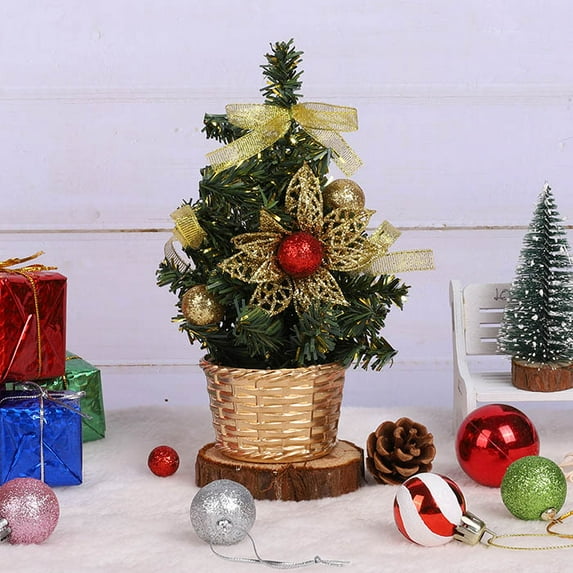 1 Pack Tabletop Mini Christmas Tree, 7.87" Artificial Christmas Tree Miniature Pine Christmas Tree with Flower and Bowknot Perfect for Christmas Decorations, Home, Kitchen, Dining Table