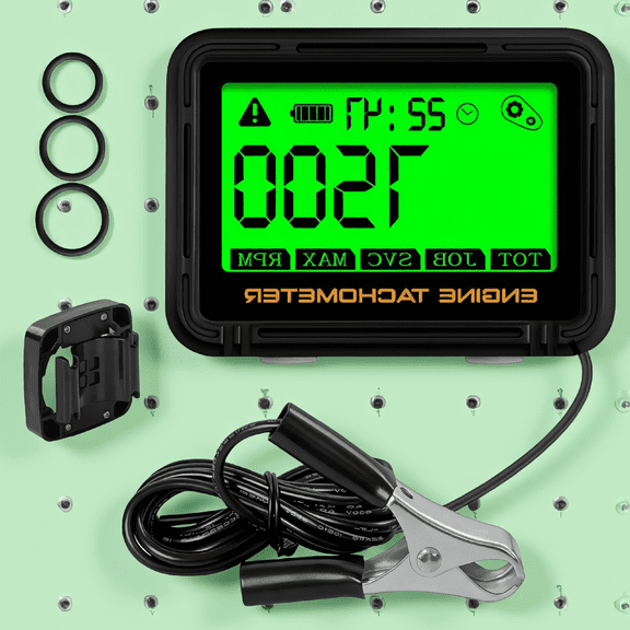 1-Pack Tachometer Hour Meter, Inductive RPM Gauge with Green Backlight Display for Small Gas Engines, Gray
