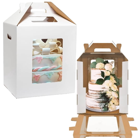 1 Pack Tall Cake Boxes with Window,12x12x14 Inch Large Tiered Bakery Containers,Disposable Cake Containers Disposable Bakery Boxes for Valentine's Day Mother's Day Cake Cupcake Cookie Pie Pastry