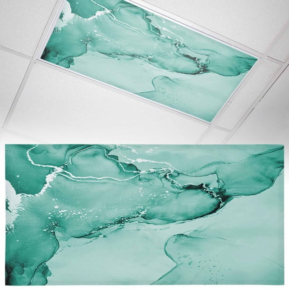 1 Pack Teal Abstract Fluorescent Light Covers for Ceiling Lights Silver Marble Ripples Clouds Luxury Fluid Art Magnetic Ceiling Light Covers Overhead Light Filters for Office Classroom Home