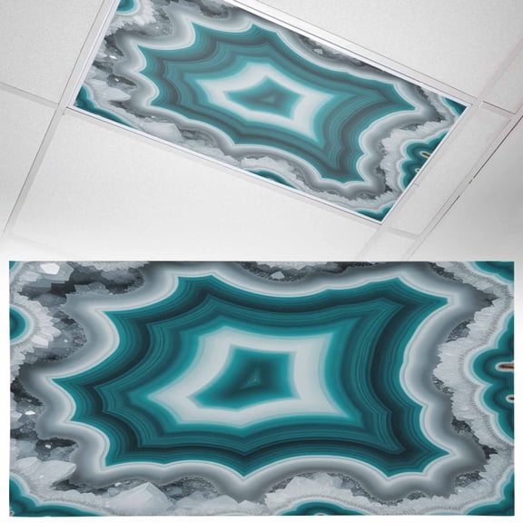 1 Pack Teal Agate Fluorescent Light Covers for Ceiling Lights Abstract Teal White Maze-Like Cut Agate Crystal Geode Magnetic Ceiling Light Covers Overhead Light Filters for Office Classroom Home