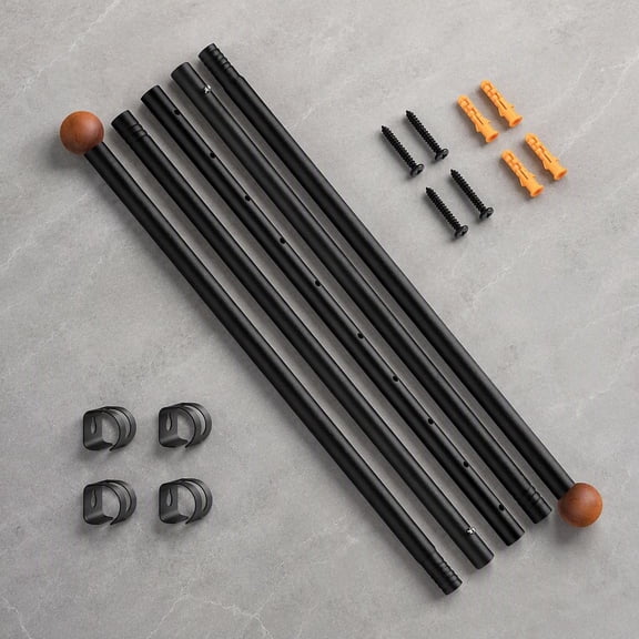 1-Pack Telescopic Quilt Hanging Rod 32-76 Inch, Stainless Steel Tapestry Hanger Bar with Wood End Caps for Blankets and Woven Art, Matte Black
