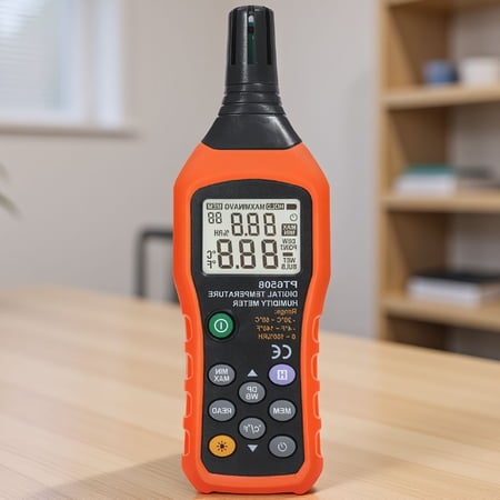 1 Pack Temperature Humidity Meter, Indoor Outdoor Hygrometer with Dew Point, Wet Bulb, MIN , Data Hold, LCD Backlight Display