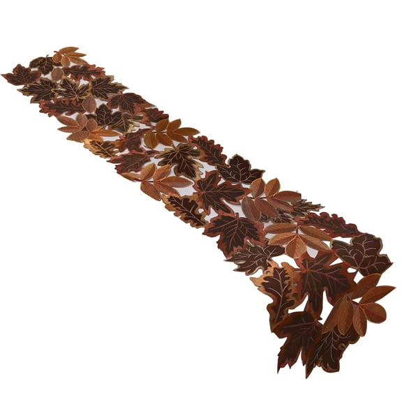 1 Pack Thanksgiving Embroidered Maple Leaves Table Mats, Fall Leaves Rectangular Placemats for Autumn Harvest Home Kitchen Dining Decor (35x174cm)