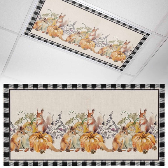 1 Pack Thanksgiving Pumpkin Fluorescent Light Covers for Ceiling Lights and Squirrel Black Plaid Magnetic Ceiling Light Covers Overhead Light Filters for Office Classroom Home