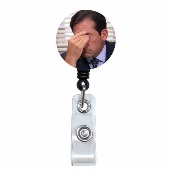 1 Pack The Workplace Comedy Funny Over It Disappointed Face Meme Retractable Badge Reel, Funny Badge Reel