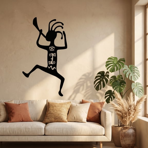 1 Pack Tribal Dancing Musician with Horn, African Wall Decor Silhouette Sculpture, Black Art Wall Decor for Living Room Bedroom Hallway, Matte Black Metal Wall Art, 12.99 x 7.87 Inches