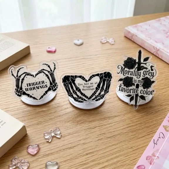 1 Pack Trigger Warnings Skeleton Hands Magnetic Phone Grip, Aesthetic Bookish Phone Grip, Spicy Reader Phone Stand, Bookish Must-Have Accessory, Unique Gift for Book Lovers