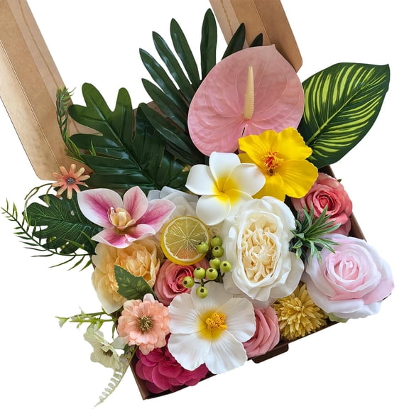 1 Pack Tropical Artificial Flowers, Plastic & Silk DIY Faux Flower Arrangement Box with Bendable Stems for Wedding Bouquets Table Centerpieces Home Party Decor