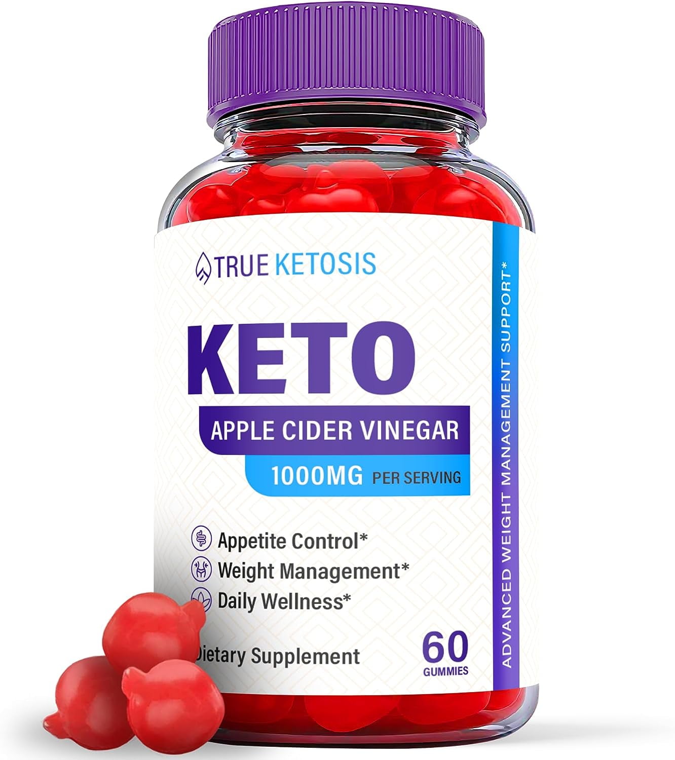 (1 Pack) True Ketosis Keto ACV Gummies Apple Cider Vinegar Supplement
