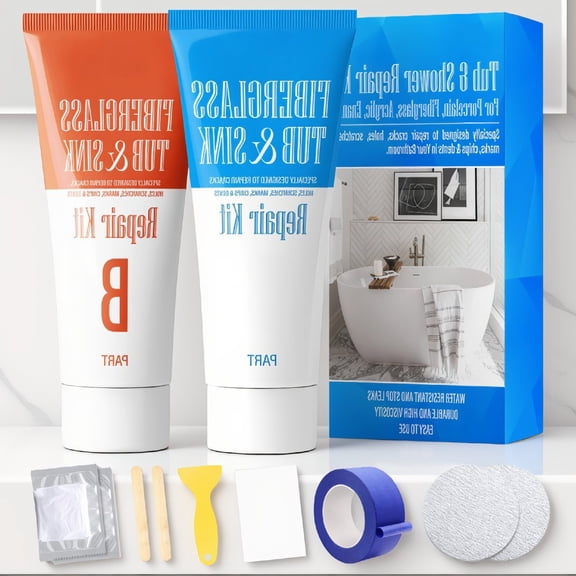 1-Pack Tub Repair Kit White Bathtub Patch for Chips, Cracks & Scratches Porcelain, Fiberglass, Enamel & Cast Iron