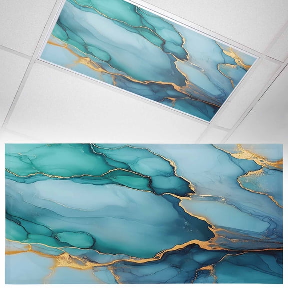 1 Pack Turquoise Marble Fluorescent Light Covers for Ceiling Lights Gold Foil Modern Abstract Magnetic Ceiling Light Covers Overhead Light Filters for Office Classroom Home