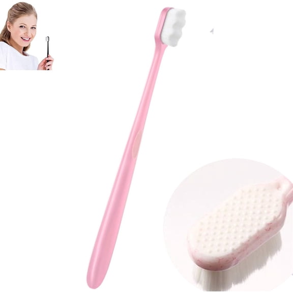 1 Pack Ultra-Fine Soft Toothbrush,Toothbrush with Raised Particles on The Back,Toothbrush with Flat Handle,Toothbrush with 20000 Soft Bristles,Toothbrush for Sensitive Gums and Teeth (Pink)