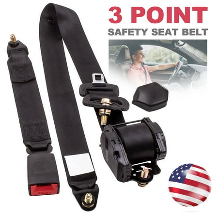 1 Pack Universal 3 Point Auto Vehicle Car Seat Belt Lap 11ft Retractable Adjustable Black Safety Belt
