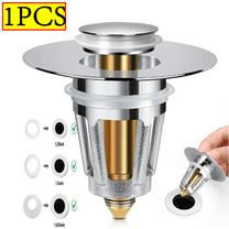 1 Pack Universal Bathroom Sink Stopper for 1.1"-1.96" Drain Hole, Stainless Steel Basin Pop Up Drain Stopper, Core Push Type Sink Stopper, Anti Clogging Sink Drain Filter with Hair Catcher