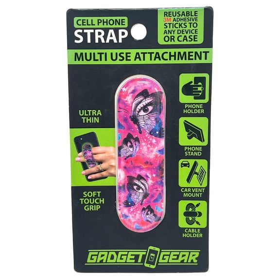 1 Pack Universal Cell Phone Strap with Reusable Adhesive, Finger Grip, Phone Stand, Car Vent Mount and Cable Holder, Slim Multi Function Smartphone Accessory for Daily Use, Galaxy Butterfly