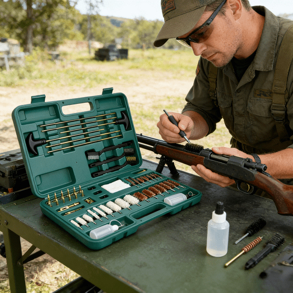 1 Pack Universal Gun Cleaning Kit Rifle Pistol Shotgun Maintenance Tools 15.75 Inch Case 3.28 Lbs Brass Brushes Mops Rods Jags Oil Bottles Hunting Shooting Range Firearm Care Portable Organizer