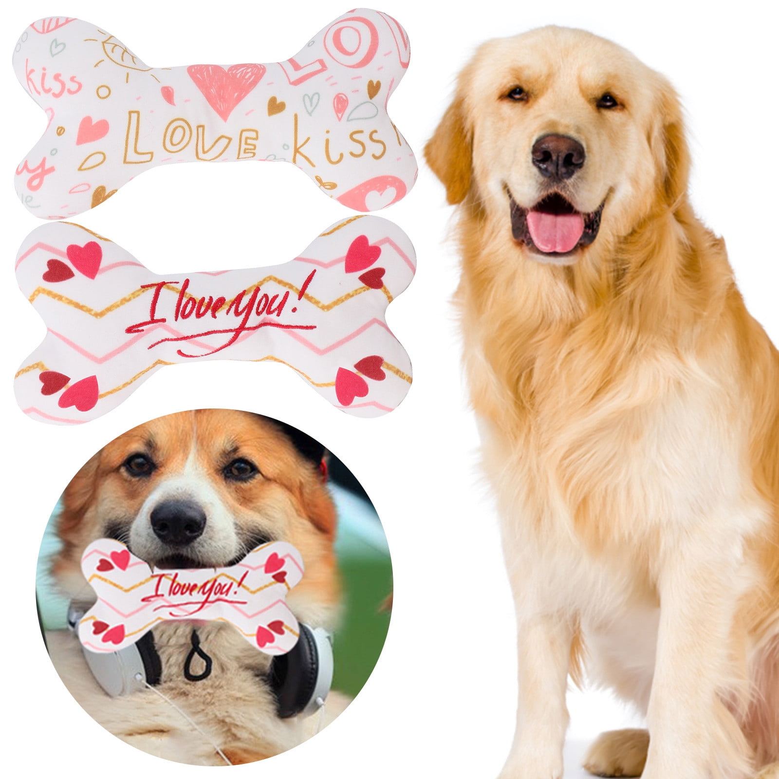 1 Pack Valentine Toys for Dogs Plush Squeaky Bone Shaped Funny Dog Toy Birthday Gift for Small Medium Large Sized Dogs(Heart)
