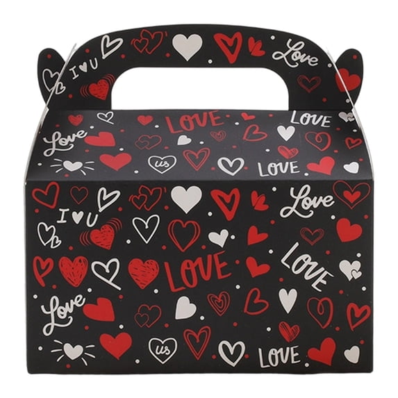1 Pack Valentine's Day Treat Box Goodie Hearts Boxes for Treats Valentine's Day Gift Container Cookie Cupcake Snack Container with Handle Party Favor