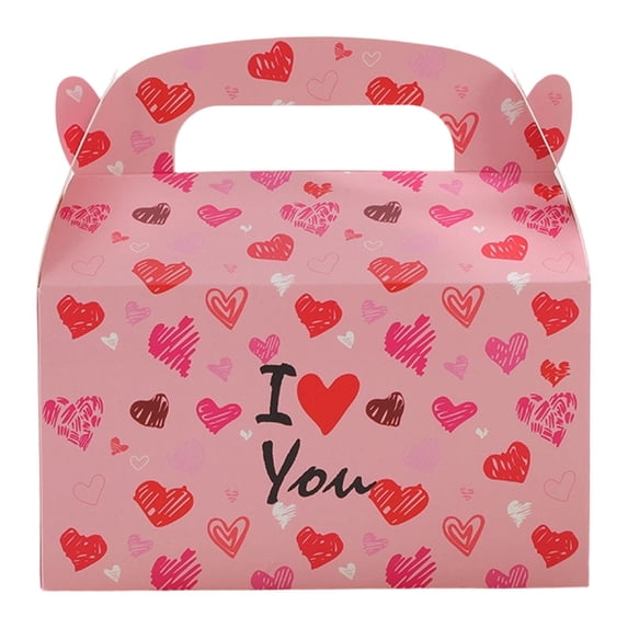 1 Pack Valentine's Day Treat Box Goodie Hearts Boxes for Treats Valentine's Day Gift Container Cookie Cupcake Snack Container with Handle Party Favor