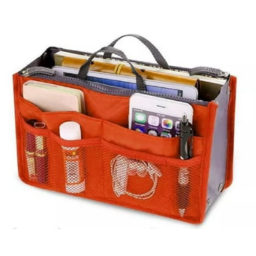 1-Pack Versatile Multi-Pocket Handbag Organizer Insert for Women – Convenient Travel Purse Liner with Zipper Handles Orange TIKA