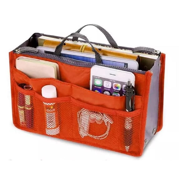 Purse Organizer Insert with Zipper Handles, 13-Pocket Multi-Compartment Handbag Tote Liner, Compact Bag-in-Bag for Women, Pink, TIKA