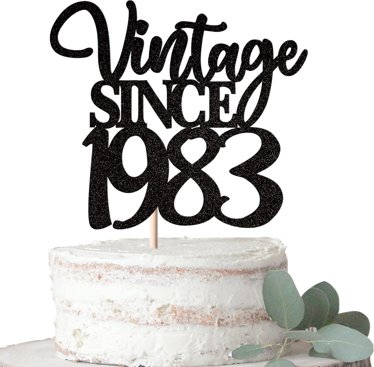 MYAMPED 39+1 Cake Topper - Glitter Black 40th Birthday Decor, 7.4" X 5.9", Cardboard With Bamboo Stick