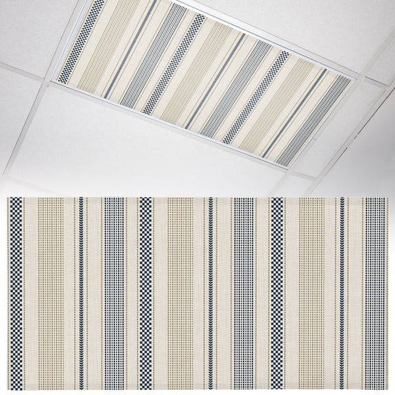 1 Pack Vintage Striped Fluorescent Light Covers for Ceiling Lights Navy Blue Brown Vertical Ticking Stripes French Country Magnetic Ceiling Light Covers Overhead Light Filters for Office Home