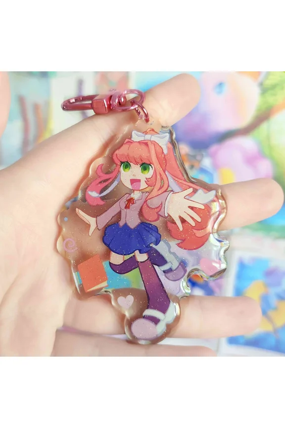 1 Pack Visual Novel Game Character Keychain - Glitter Epoxy with U-Shaped Clasp