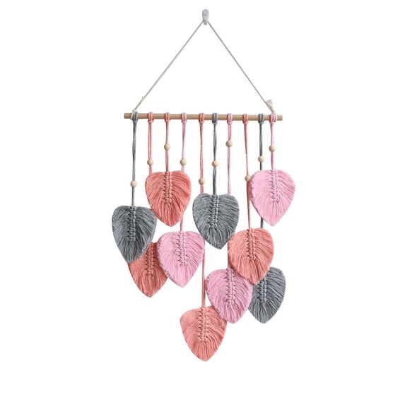 1 Pack Wall Hanging Decor Leaves Tapestry 40x90cm, Jademall Wall Decor 15.7x35.4 inch, Woven Handmade Yarn Tassels Woven for Bedroom, Living Room, Apartment Home Backdrop - Pink