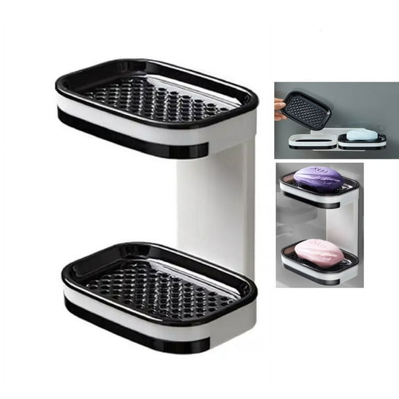 1 Pack Wall-Mounted Double Layer Soap Dish with Draining Tray - Adhesive Bathroom and Shower Soap Holder TIKA