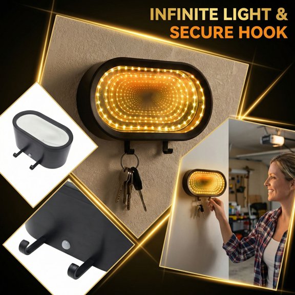 1-Pack Wall-Mounted Key Hook With Rechargeable Led Light, Durable Sturdy Holder With Anti-Slip Hooks, Auto Sensor Illumination For Entryway, Garage, Mudroom, Ideal For Home &