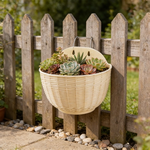 1 Pack Wall Planter Hanging Flower Pot, Window Hang Indoor Outdoor Plant Basket for Fence, Railing Resin Pots, Half Round Herb Holders for Garden 8.27x5.12x4.72in