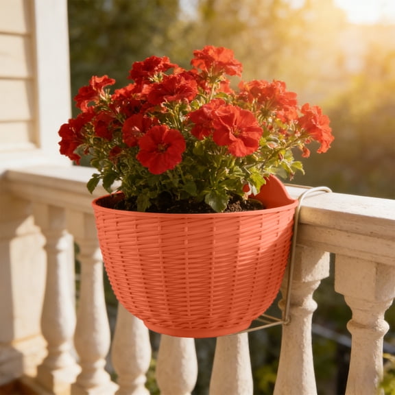 1 Pack Wall Planter Hanging Flower Pot, Window Hang Indoor Outdoor Plant Basket for Fence, Railing Resin Pots, Half Round Herb Holders for Garden 8.27x5.12x4.72in